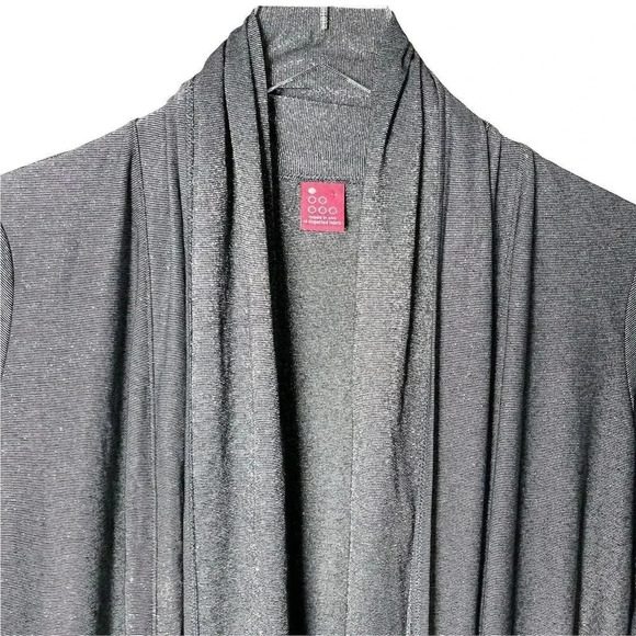 Three Dots shawl collar metallic gray silver open cardigan size small - Picture 2 of 7